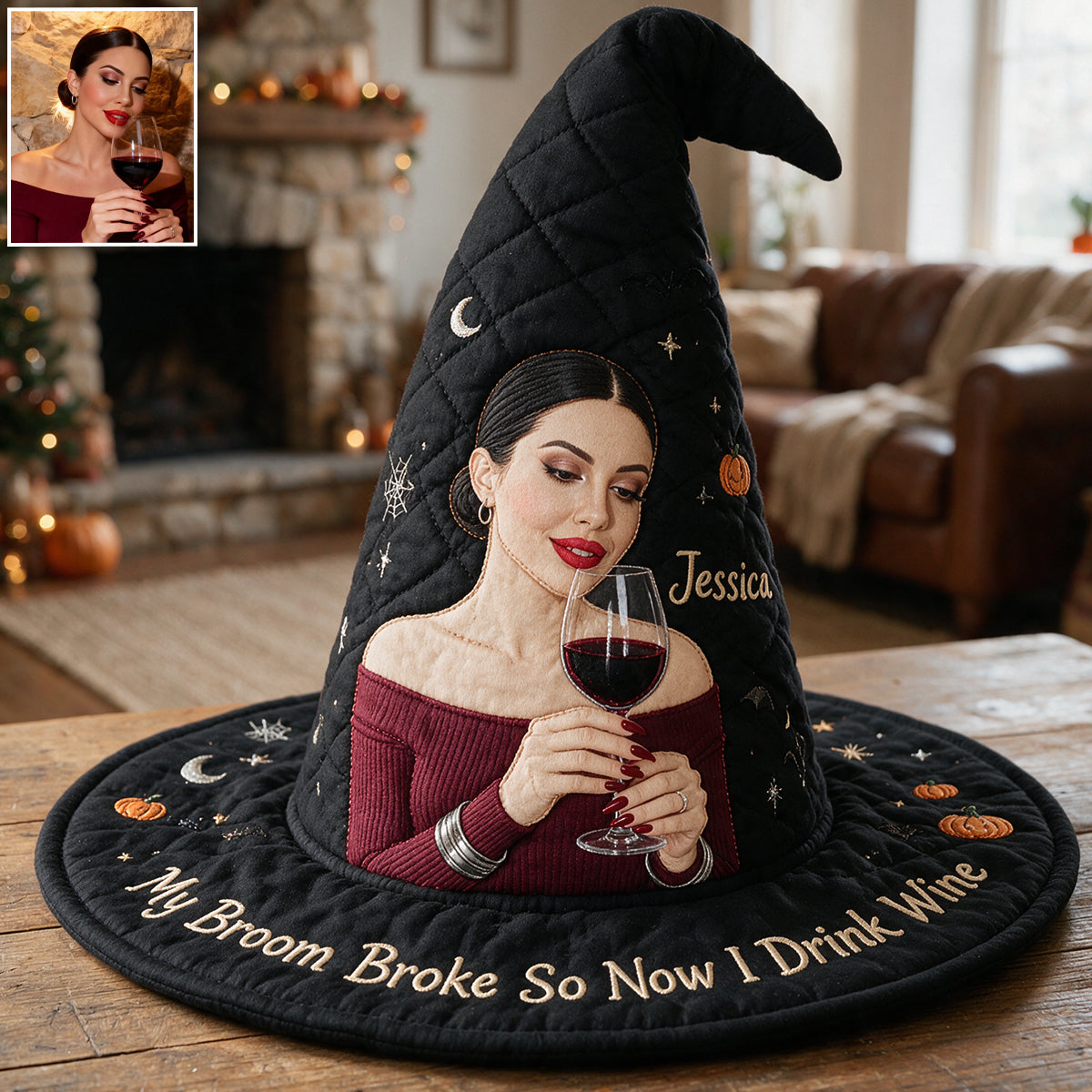 My Broom Broke - Personalized Wine Quilt Witch Hat
