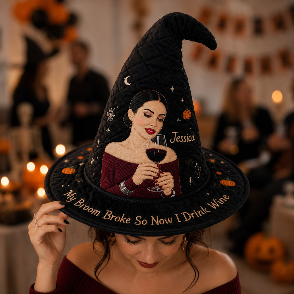 My Broom Broke - Personalized Wine Quilt Witch Hat