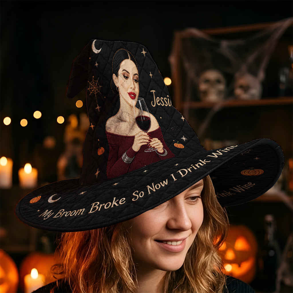 My Broom Broke - Personalized Wine Quilt Witch Hat