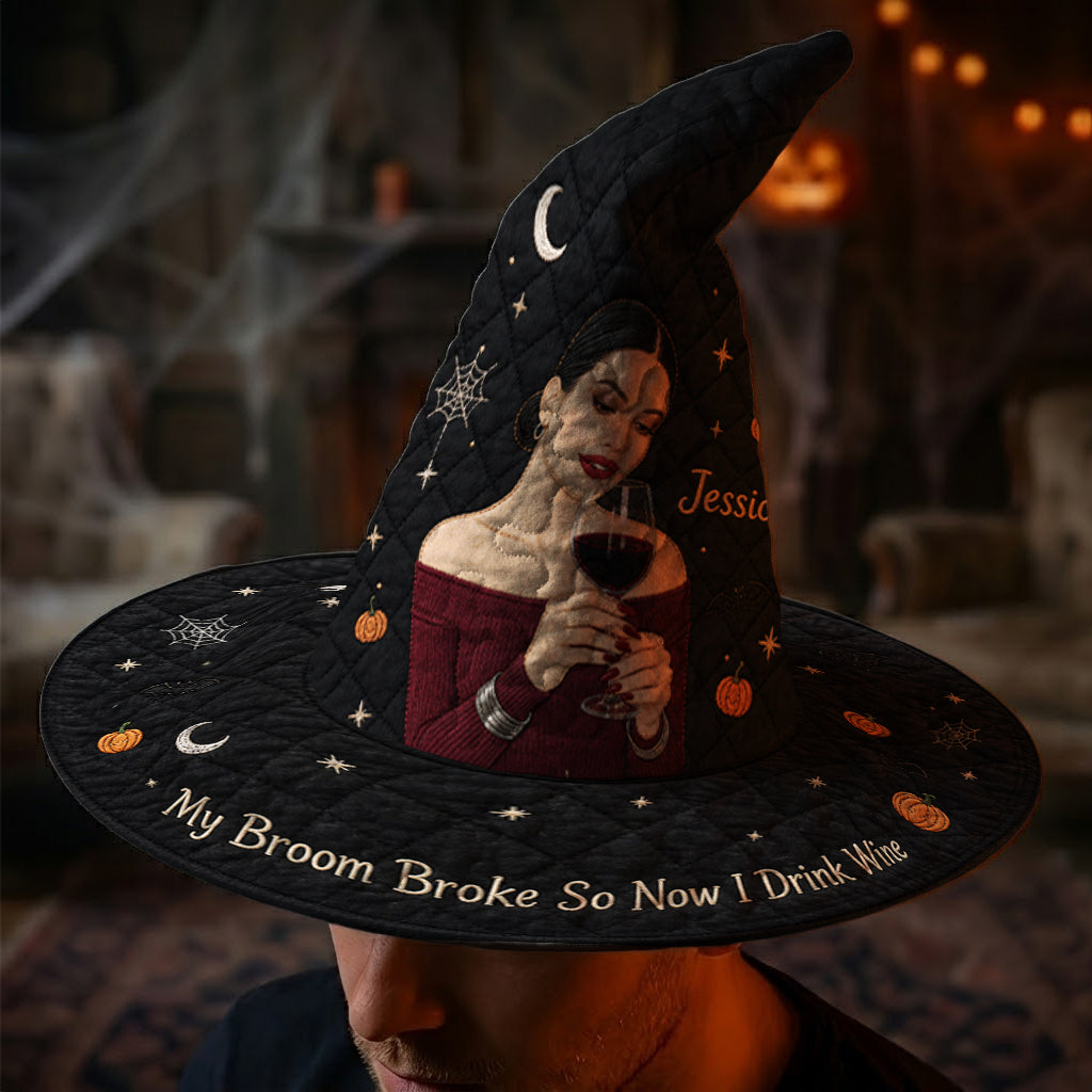 My Broom Broke - Personalized Wine Quilt Witch Hat