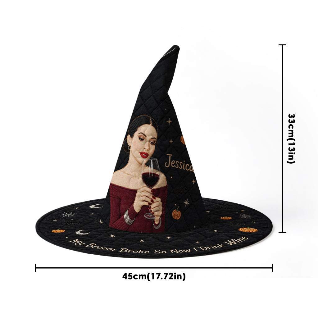 My Broom Broke - Personalized Wine Quilt Witch Hat