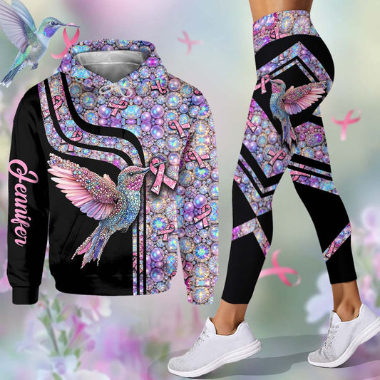 Pink Hummingbird - Personalized Breast Cancer Awareness Hoodie and Leggings