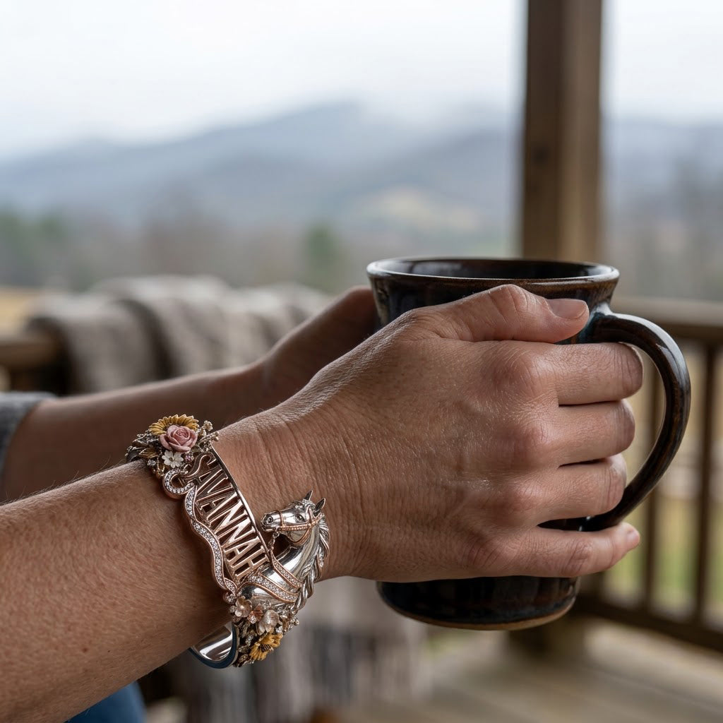 Beautiful Horse With Custom Name - Personalized Horse Shaped Cuff Bracelet