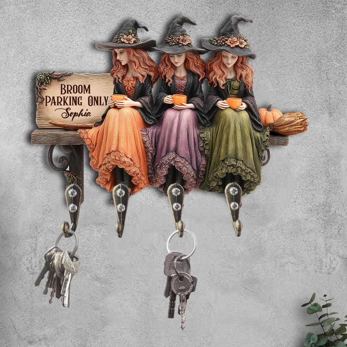 Bloom Parking - Personalized Witch Custom Shaped Key Rack
