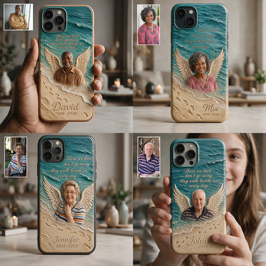 They Walk Beside Us - Personalized Memorial 3D Embossed Leather Phone Case