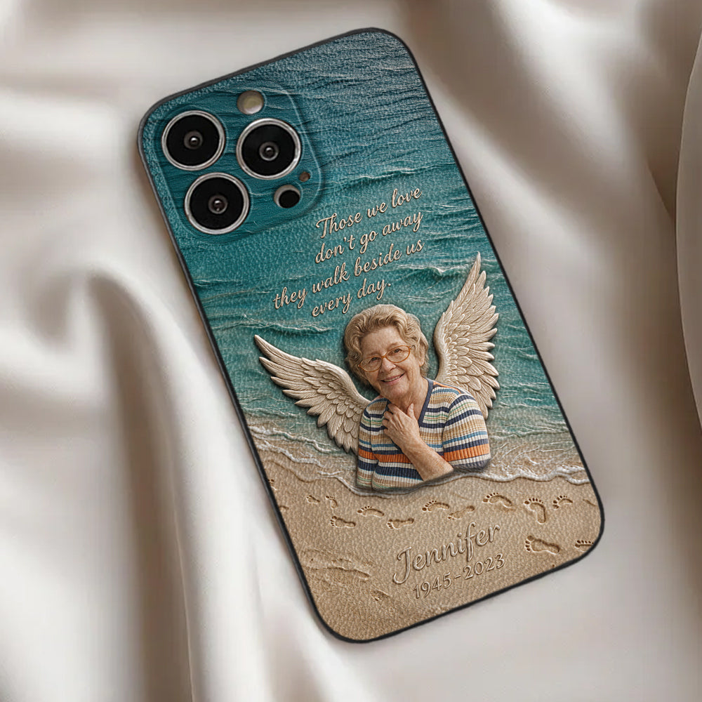 They Walk Beside Us - Personalized Memorial 3D Embossed Leather Phone Case
