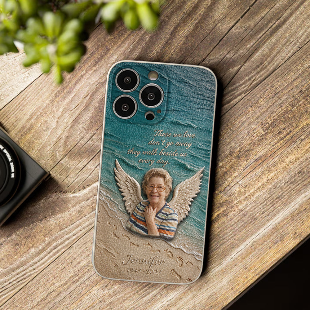 They Walk Beside Us - Personalized Memorial 3D Embossed Leather Phone Case
