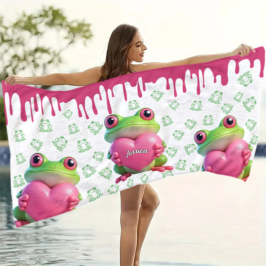 Cute Frog - Personalized Frog Quick-Dry Beach Towel/ Bath Towel