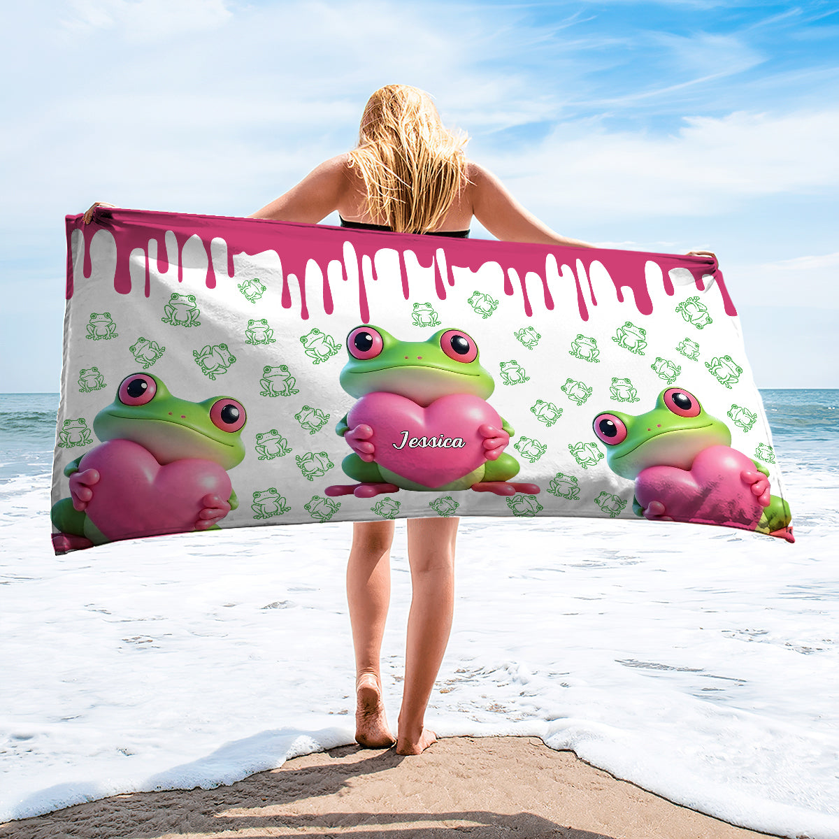Cute Frog - Personalized Frog Quick-Dry Beach Towel/ Bath Towel