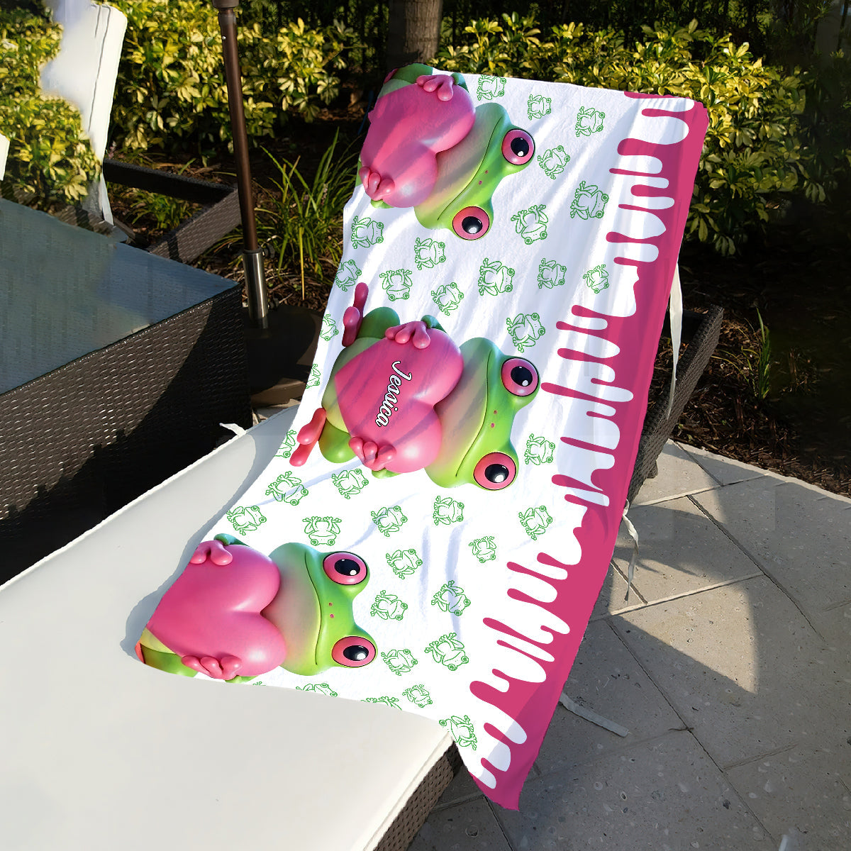 Cute Frog - Personalized Frog Quick-Dry Beach Towel/ Bath Towel