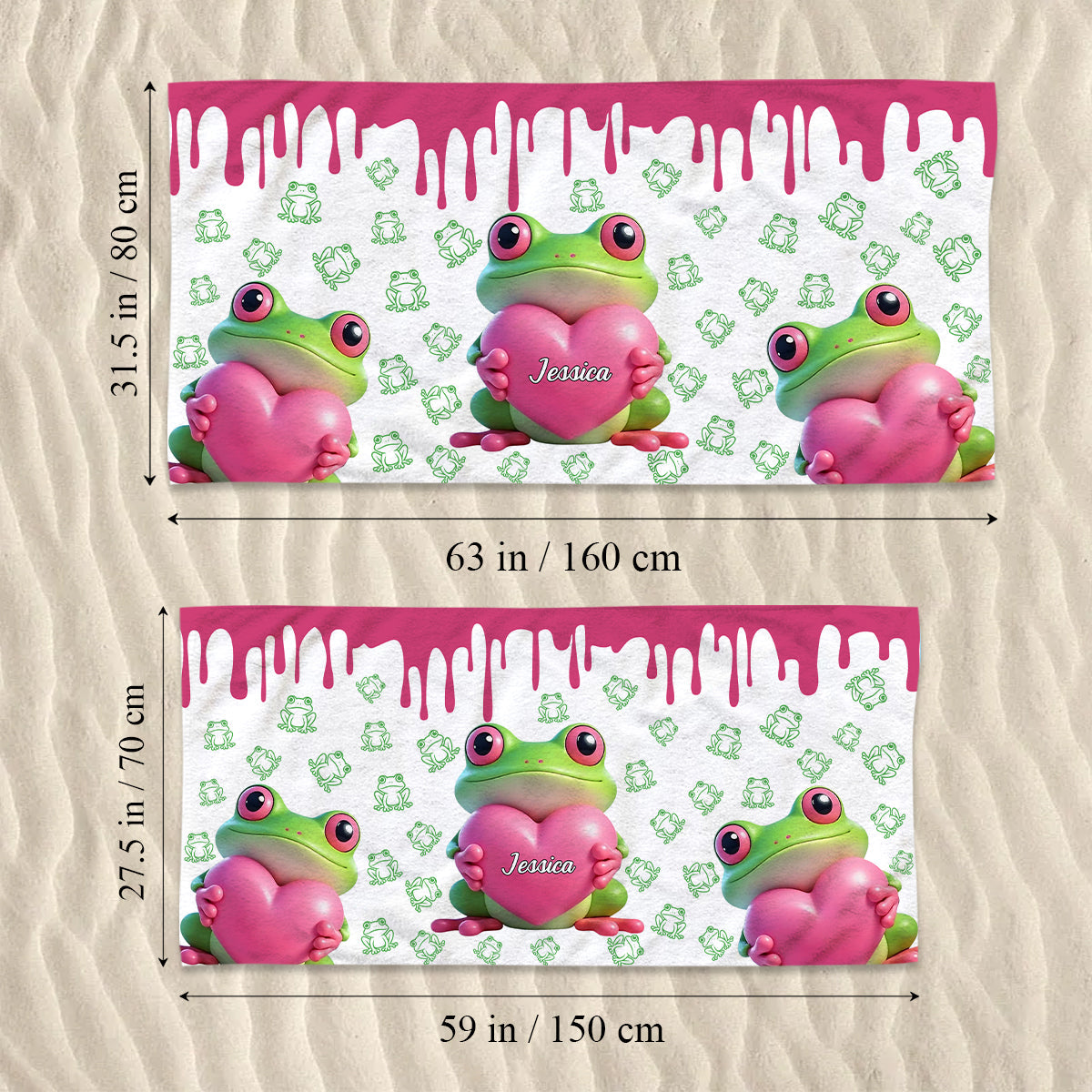 Cute Frog - Personalized Frog Quick-Dry Beach Towel/ Bath Towel