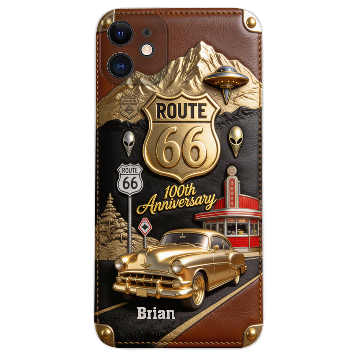 Route 66 100th Anniversary - Personalized Car Lover Leather Phone Case