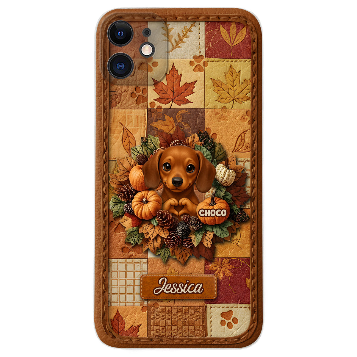 Welcome Fall - Personalized Dog Leather Phone Case