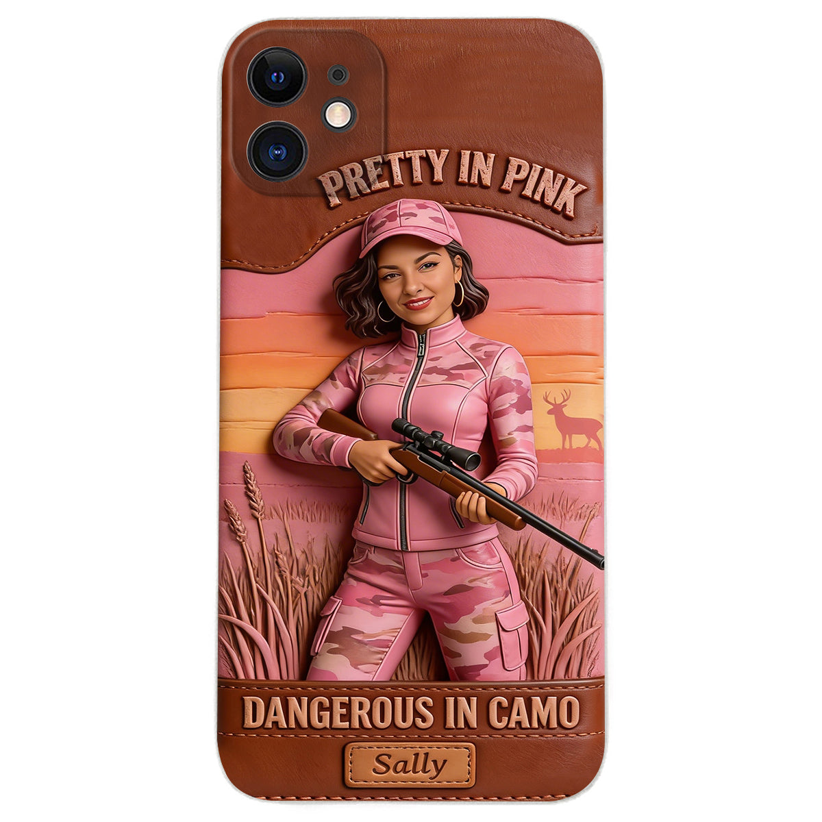 Custom Any Photo Dangerous In Camo - Personalized Hunting Leather Phone Case