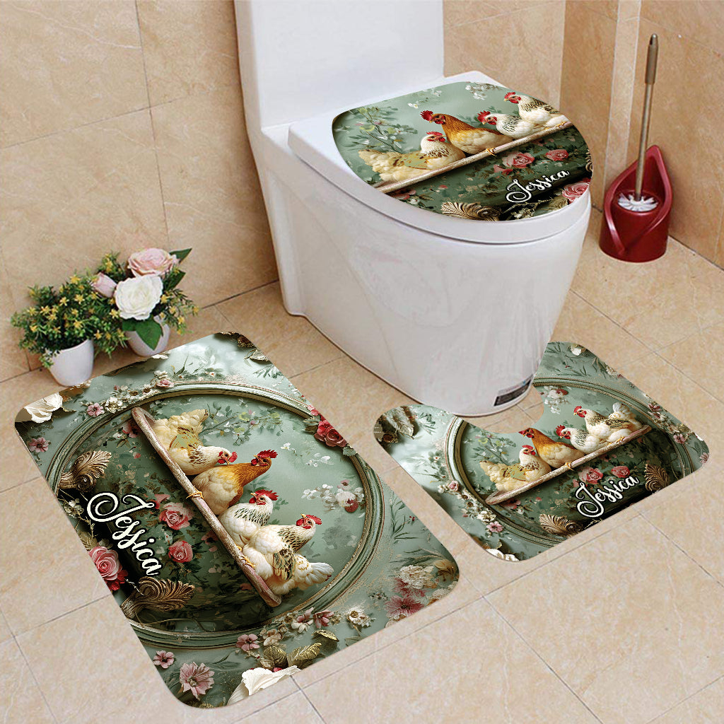 Floral Farm Animals - Personalized Farmer Bathroom Curtain & Mats Set