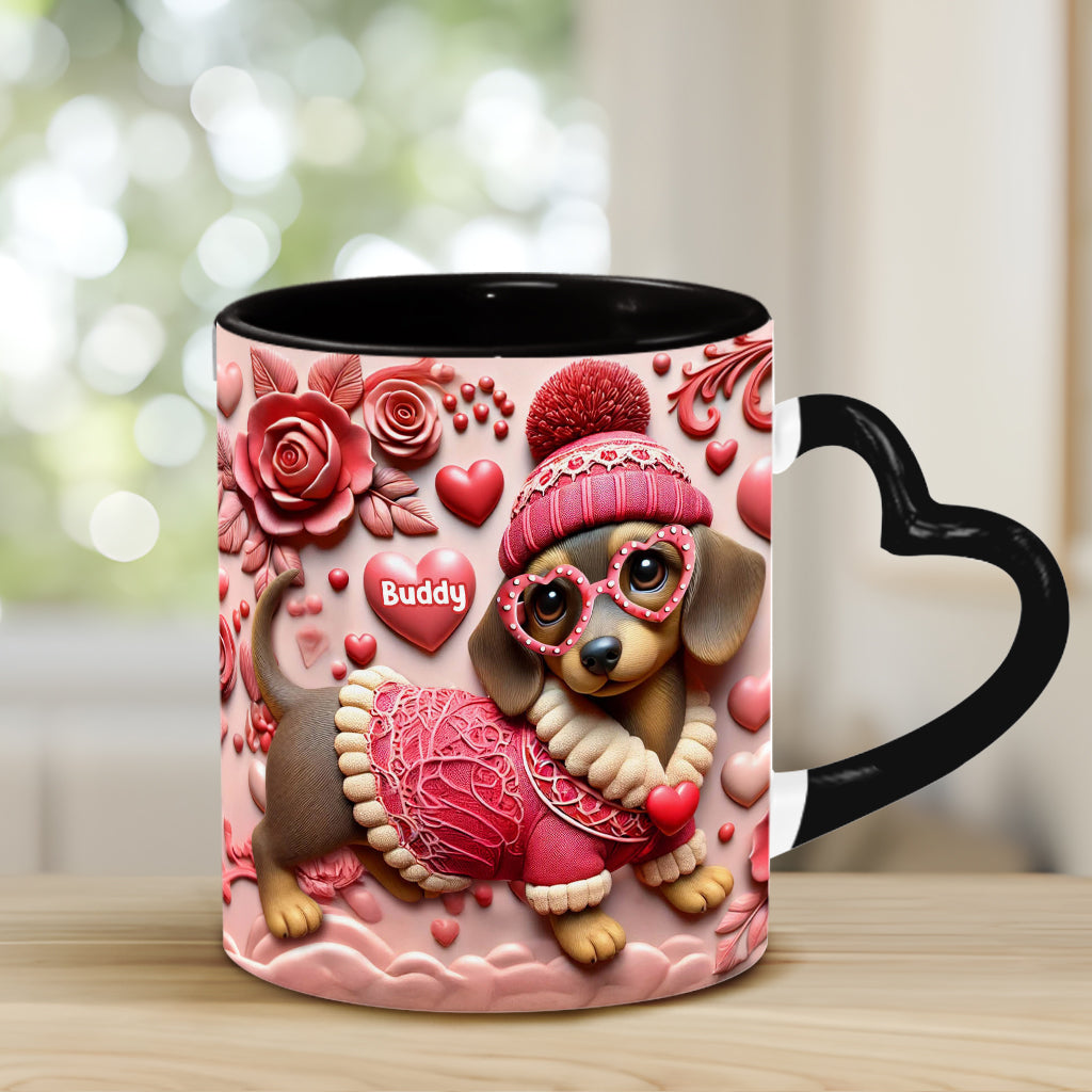 Valentine Dachshund - Personalized Dachshund Heart Handle Mug