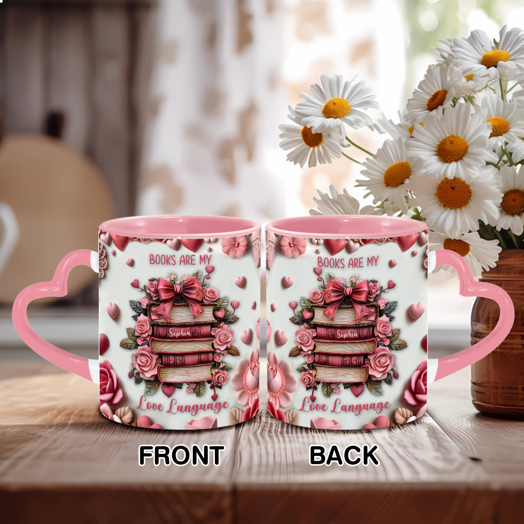 Books Are My Love Language - Personalized Book Heart Handle Mug