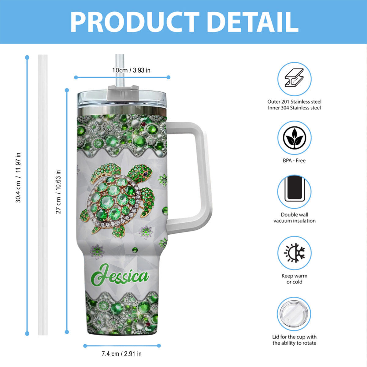 Love Turtles - Personalized Turtle Tumbler With Handle