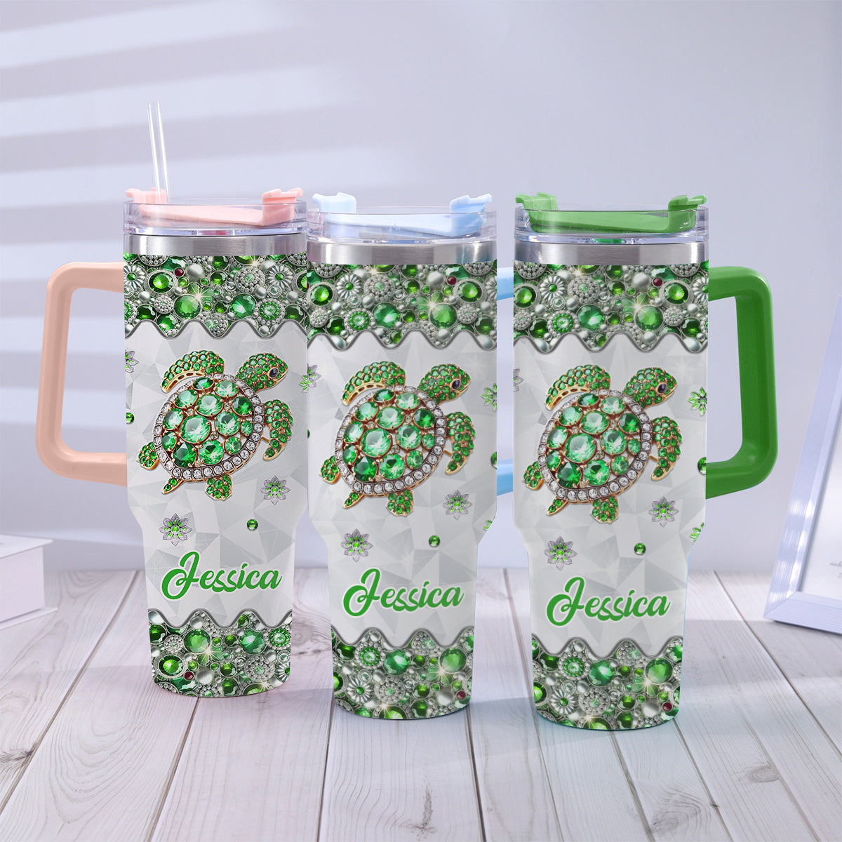 Love Turtles - Personalized Turtle Tumbler With Handle