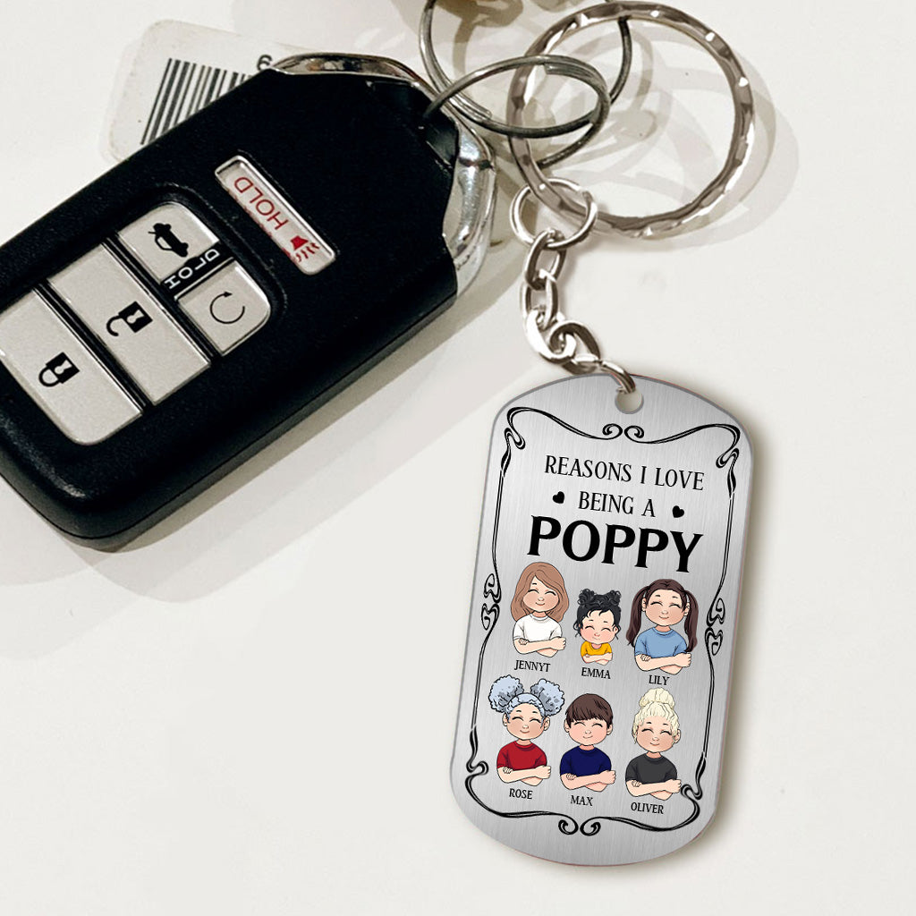 Resons I Love Being A Poppy - Gift for grandpa, grandma, mom, dad, uncle, aunt, brother, sister - Personalized Stainless Steel Keychain