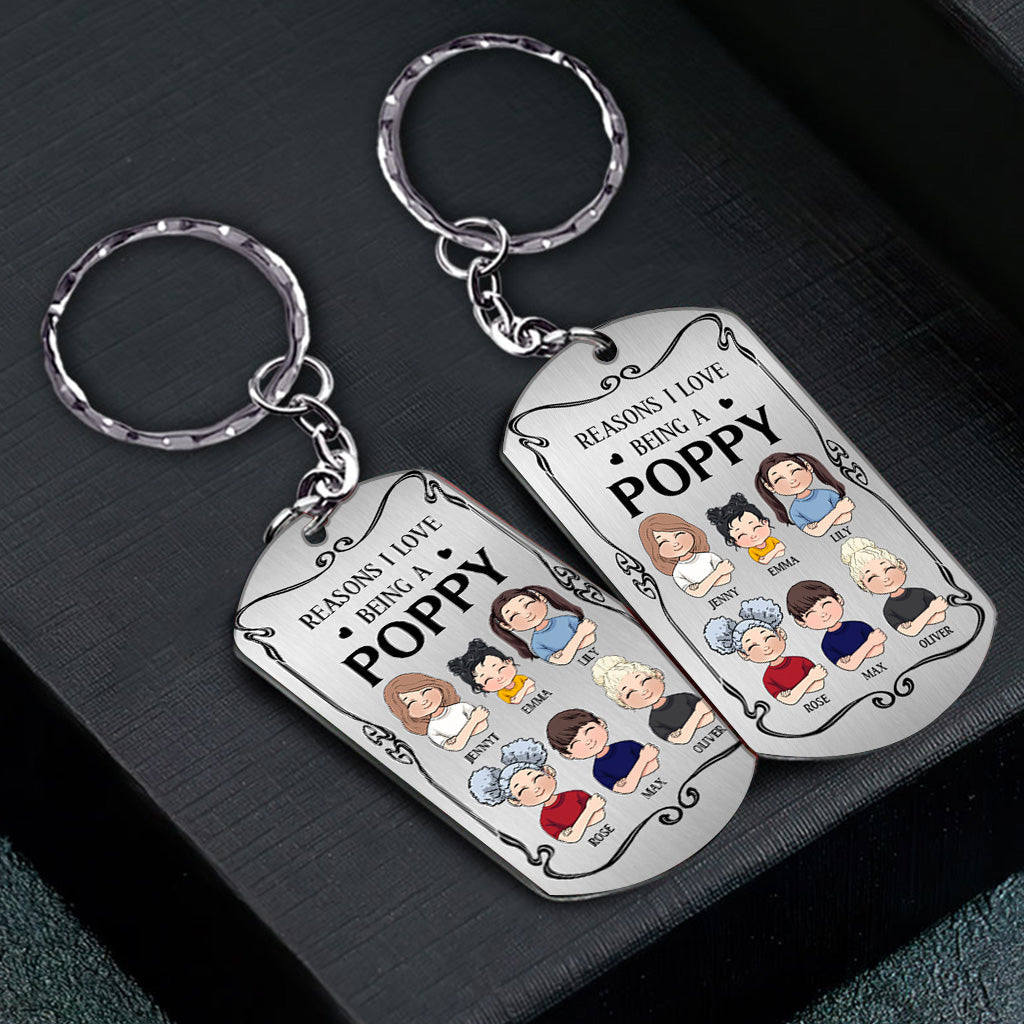 Resons I Love Being A Poppy - Gift for grandpa, grandma, mom, dad, uncle, aunt, brother, sister - Personalized Stainless Steel Keychain