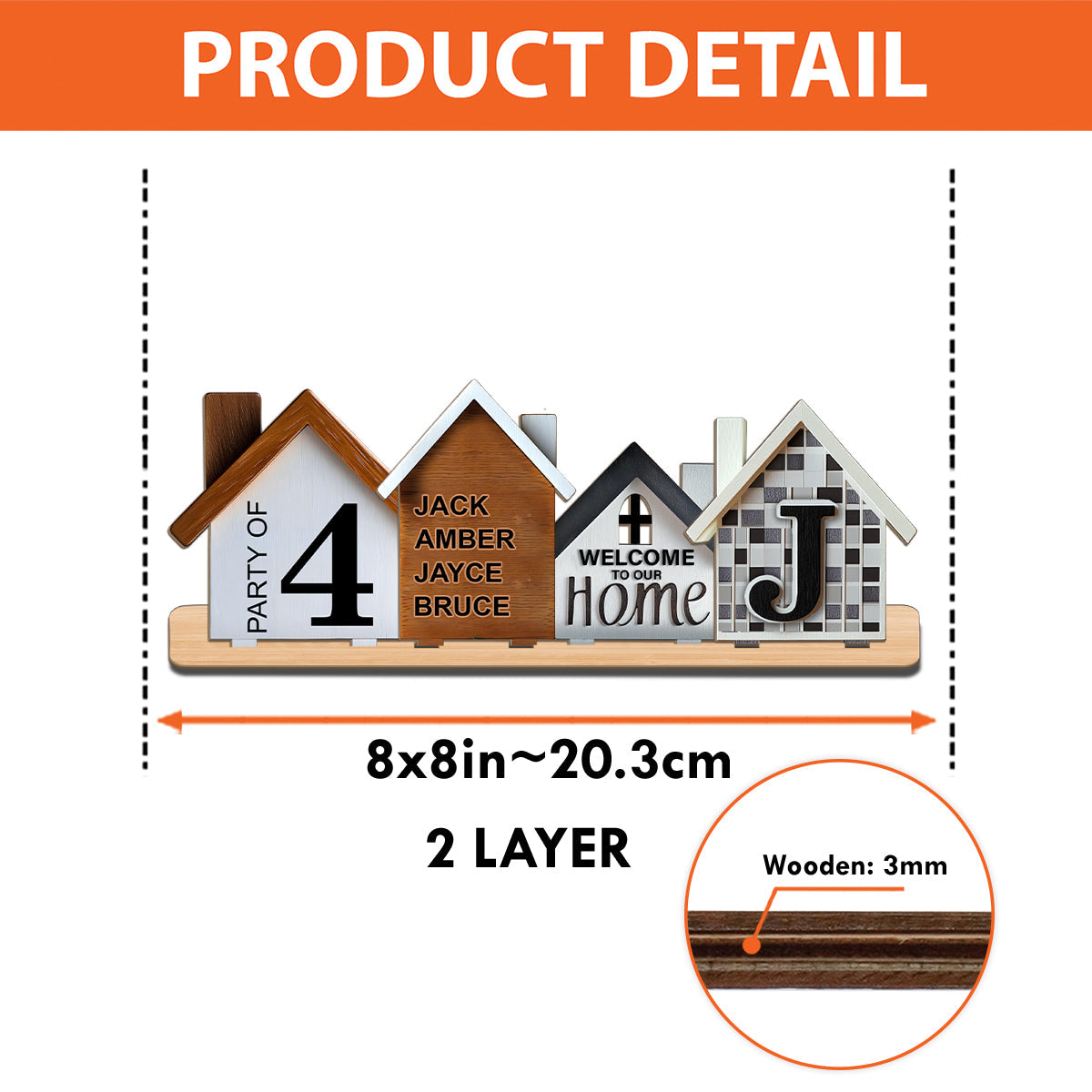 Family Standing House Centerpiece - Personalized Family 2 Layered Big Freestanding