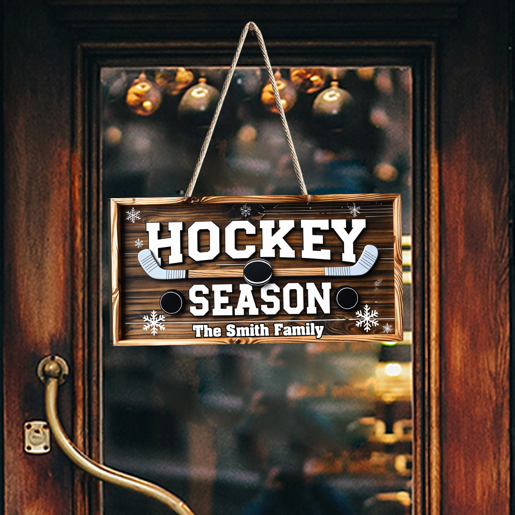 Hockey Season - Personalized Hockey Custom Shaped Wood Sign