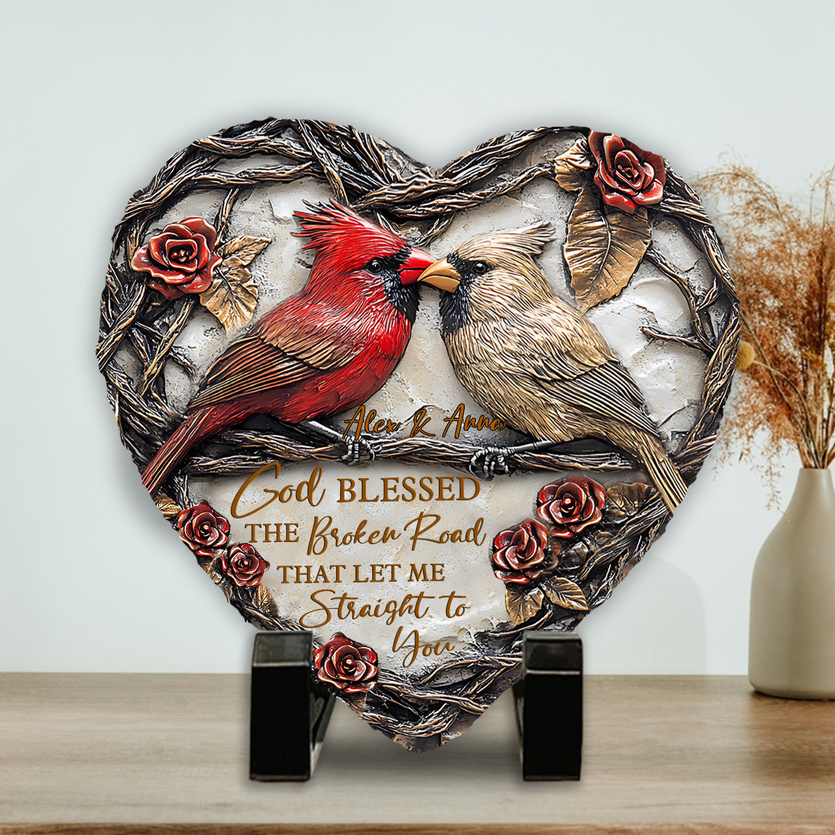 God Blessed The Broken Road - Personalized Couple Heart Shaped Stone