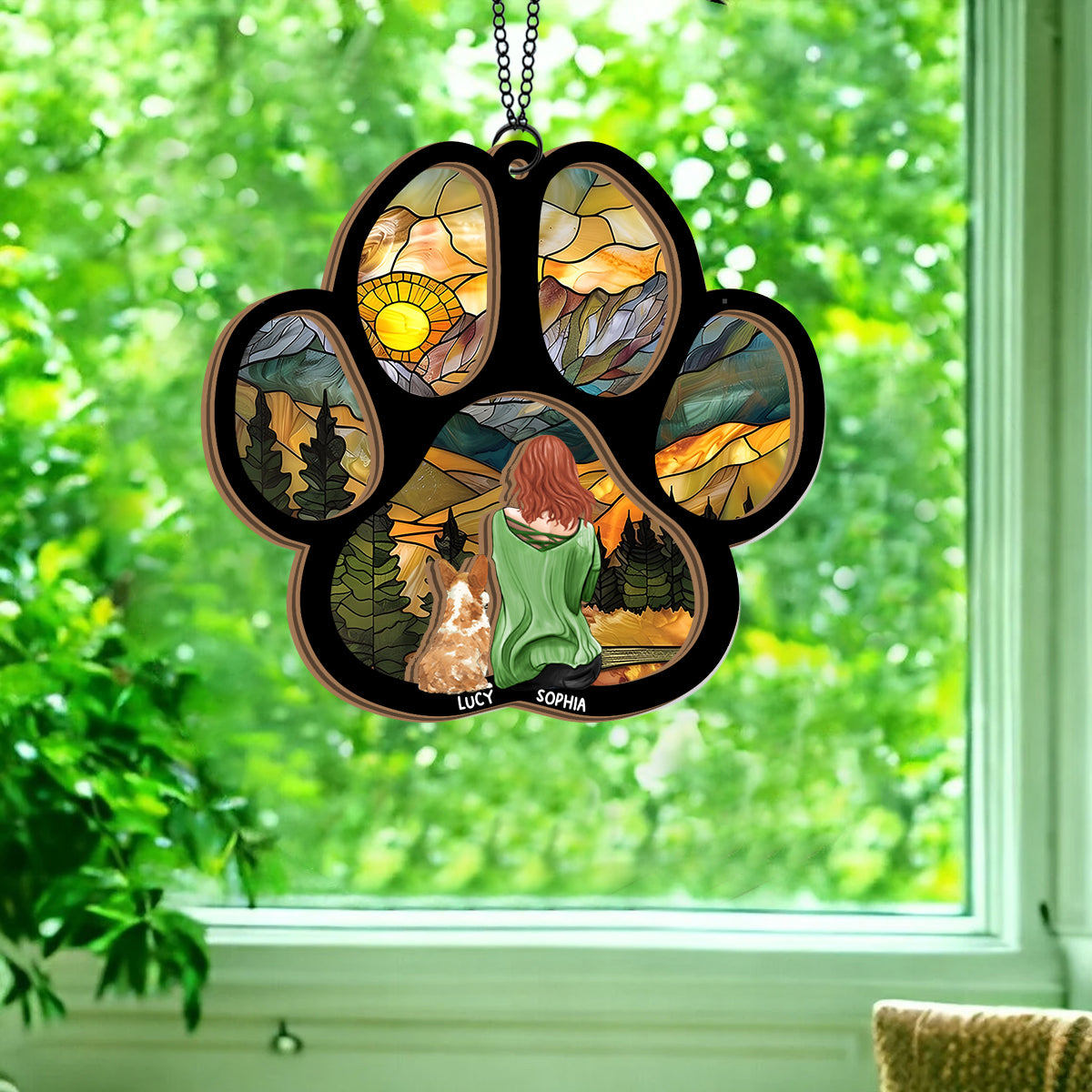 A Girl And Her Dog A Bond That Can't Be Broken - Personalized Dog 2 Layered Window Hanging Suncatcher