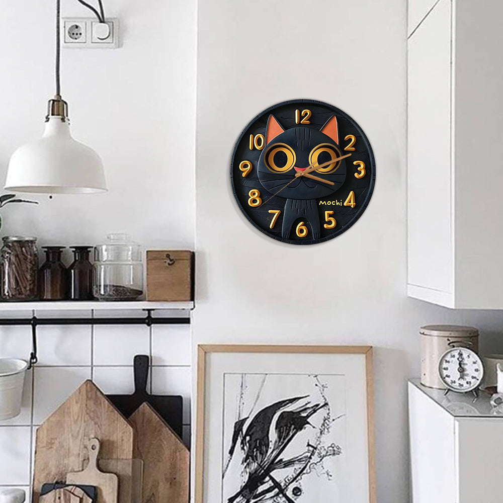 Cute Black Cat - Personalized Black Cat Wall Clock