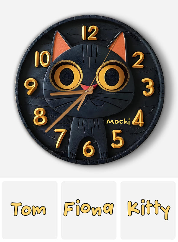Cute Black Cat - Personalized Black Cat Wall Clock