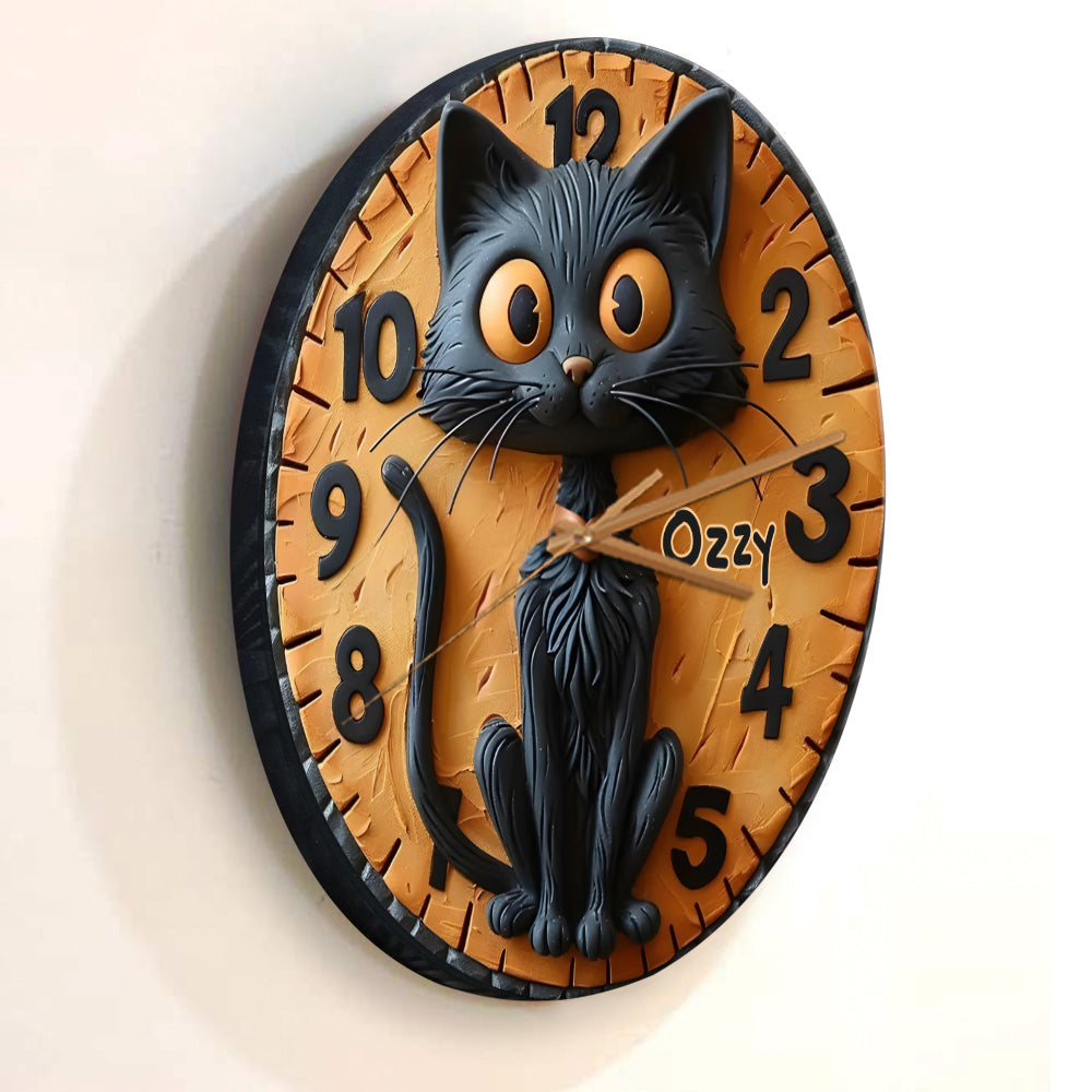 Cute Black Cat - Personalized Black Cat Wall Clock