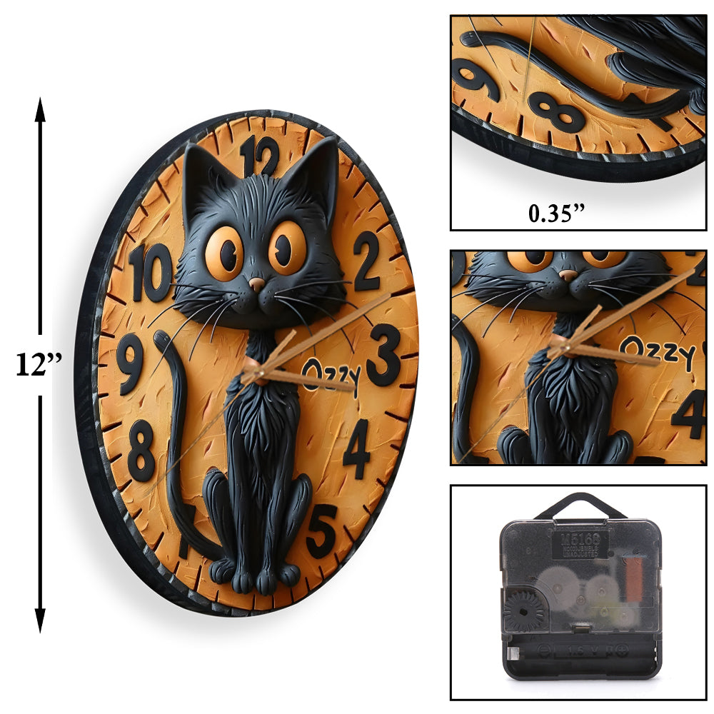 Cute Black Cat - Personalized Black Cat Wall Clock