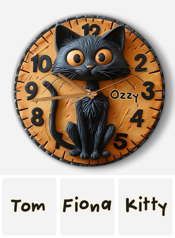 Cute Black Cat - Personalized Black Cat Wall Clock