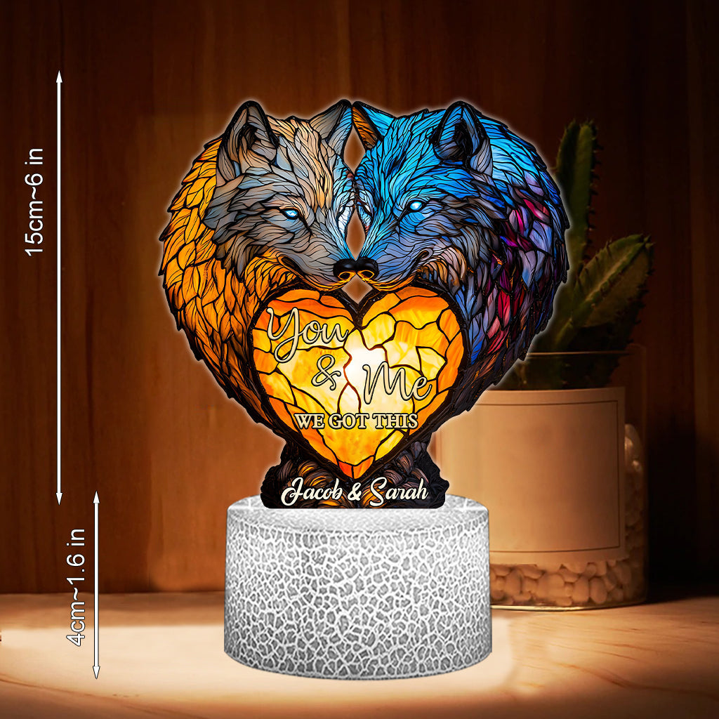 You And Me We Got This - Personalized Wolf Shaped Plaque Light Base