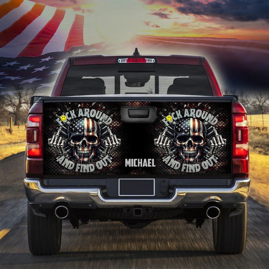 American Flag Skeleton - Personalized Skull Truck Tailgate Decal