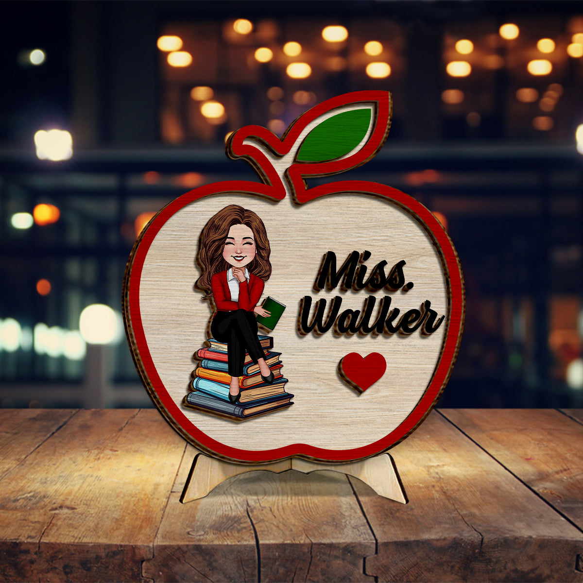 Teacher Apple Sign - Personalized Teacher 2 Layered Wood Sign / Wood Plaque