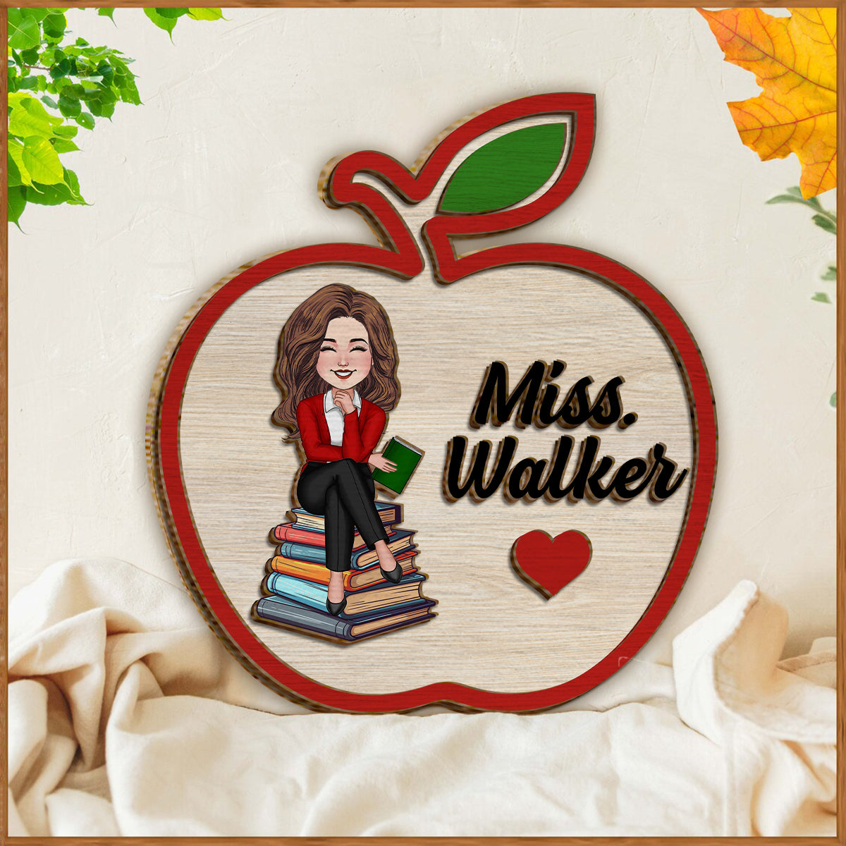 Teacher Apple Sign - Personalized Teacher 2 Layered Wood Sign / Wood Plaque