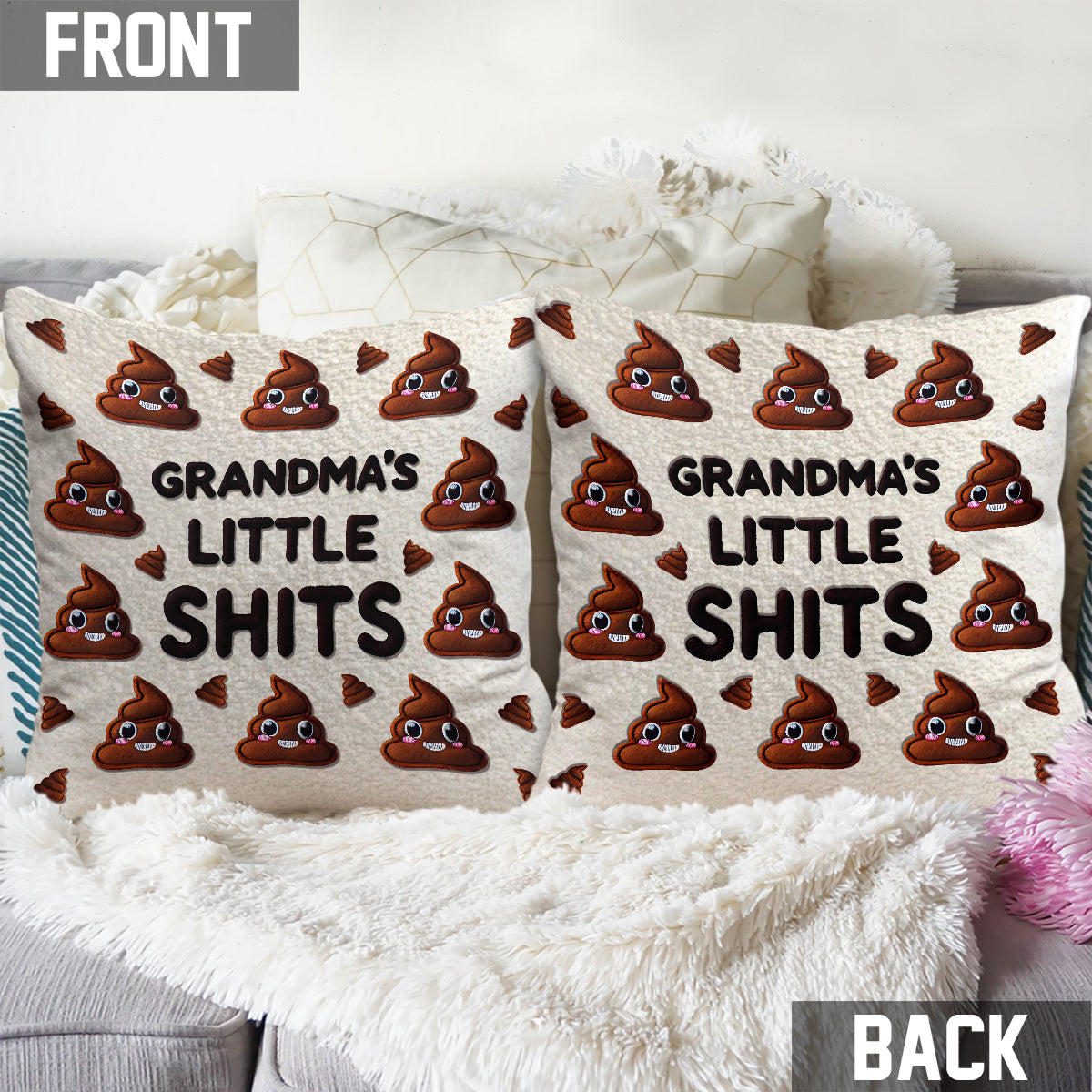 Grandma Nana Mama Little Shits - Personalized Grandma Throw Pillow