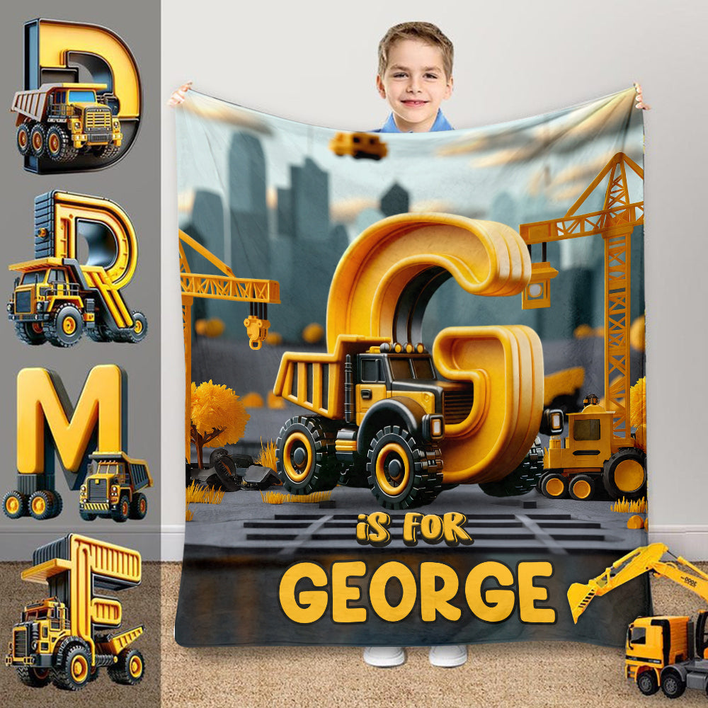 Construction Vehicle Letters - Personalized Kid Blanket