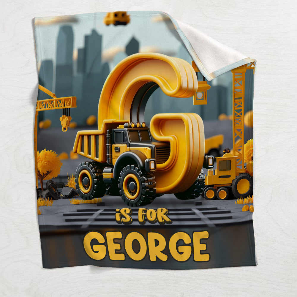 Construction Vehicle Letters - Personalized Kid Blanket