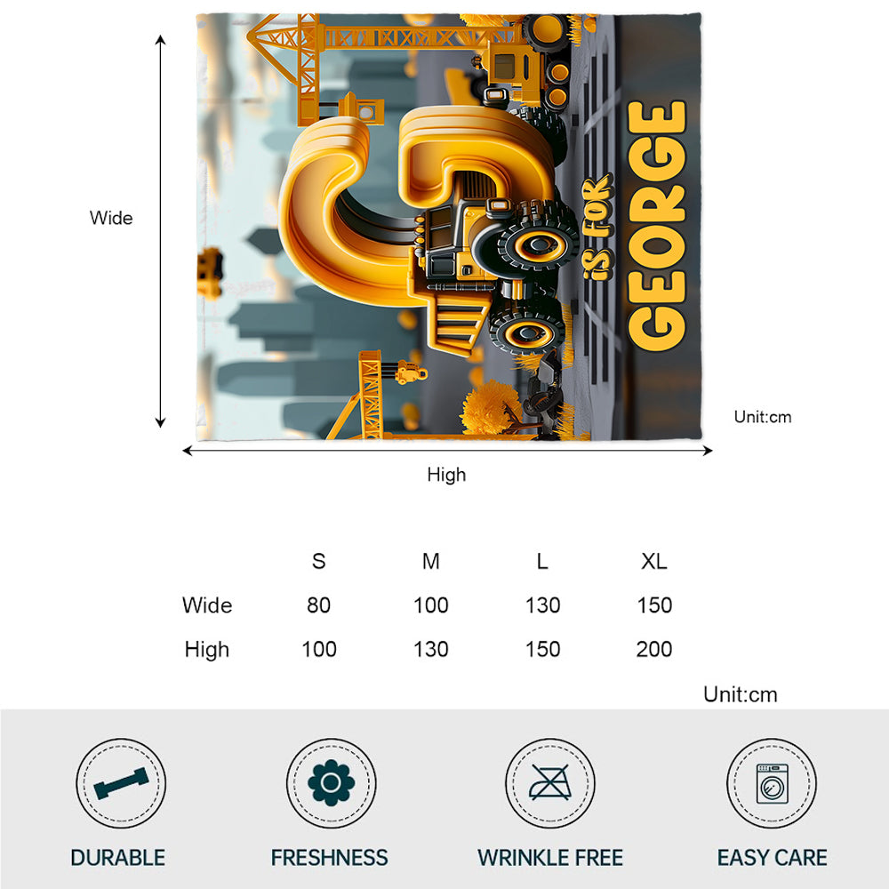 Construction Vehicle Letters - Personalized Kid Blanket