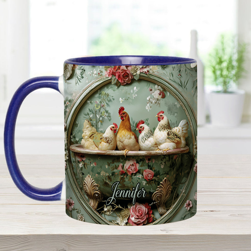 Vintage Floral Chicken - Personalized Chicken Accent Mug