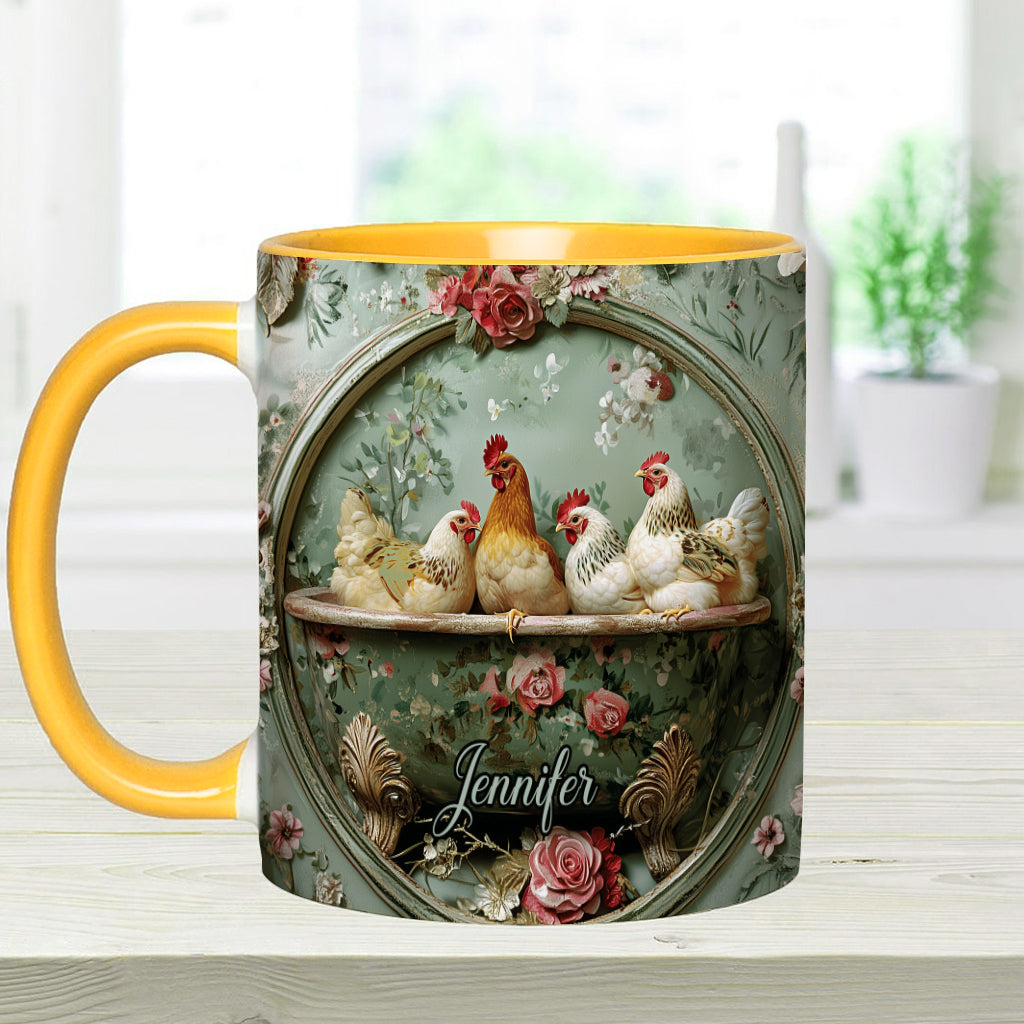 Vintage Floral Chicken - Personalized Chicken Accent Mug