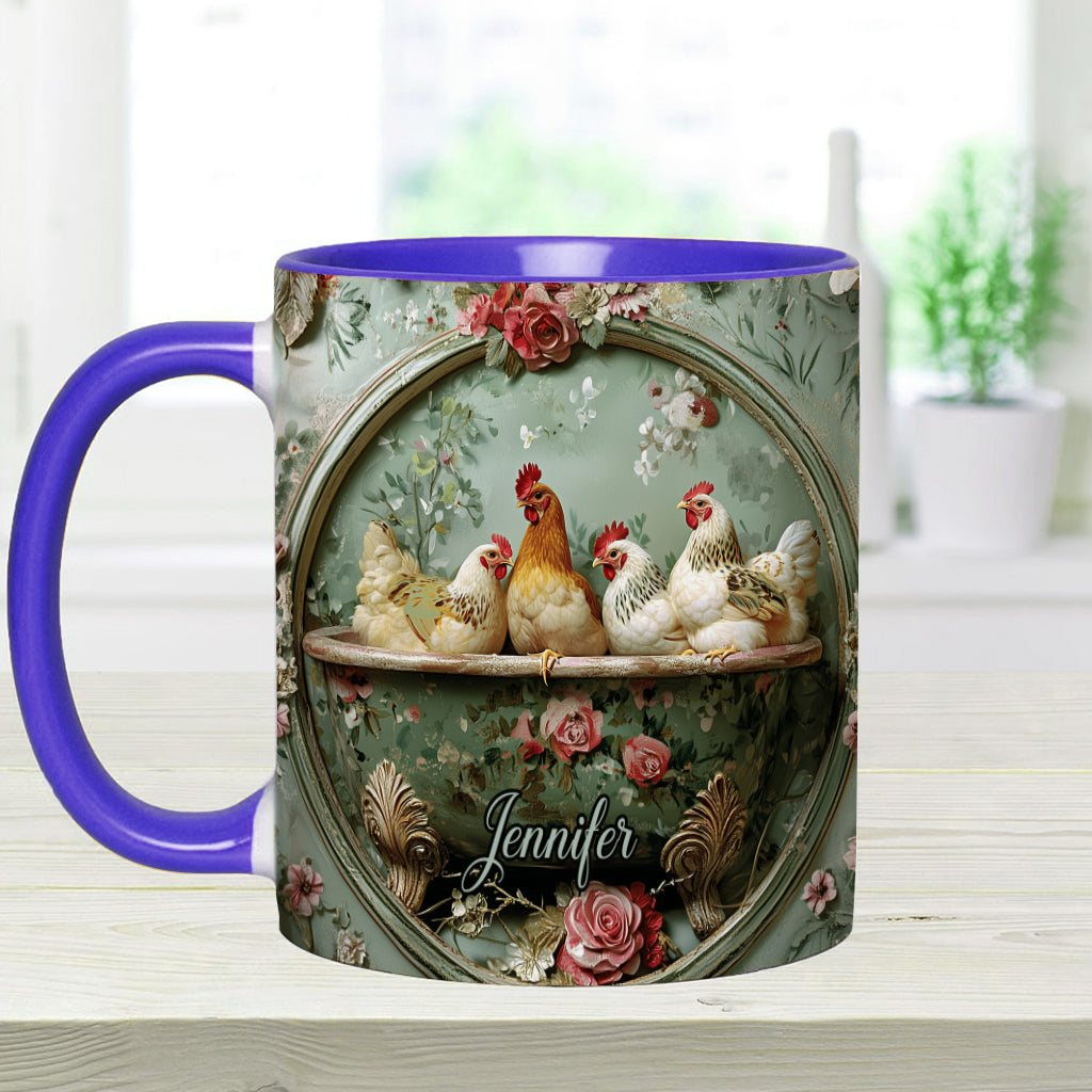 Vintage Floral Chicken - Personalized Chicken Accent Mug