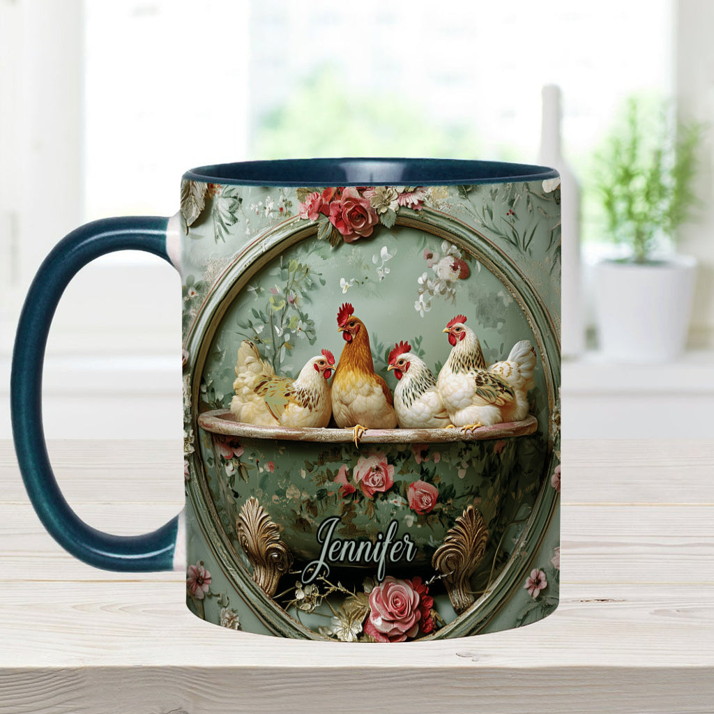 Vintage Floral Chicken - Personalized Chicken Accent Mug