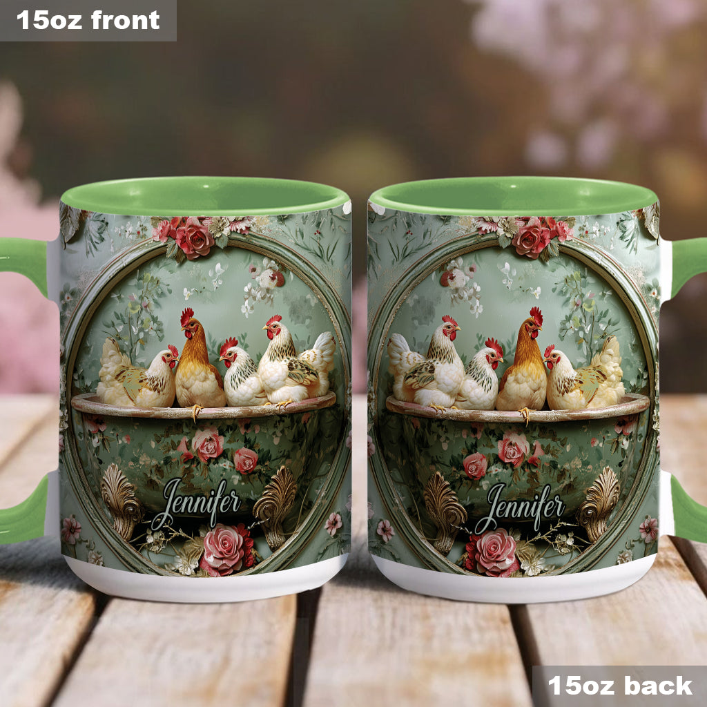 Vintage Floral Chicken - Personalized Chicken Accent Mug