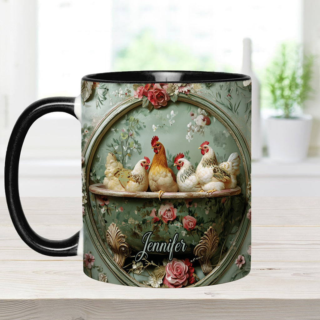 Vintage Floral Chicken - Personalized Chicken Accent Mug