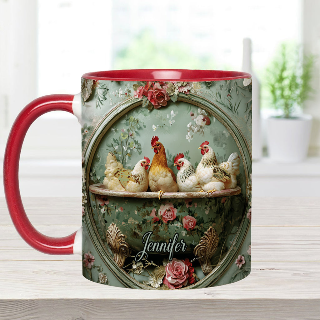 Vintage Floral Chicken - Personalized Chicken Accent Mug