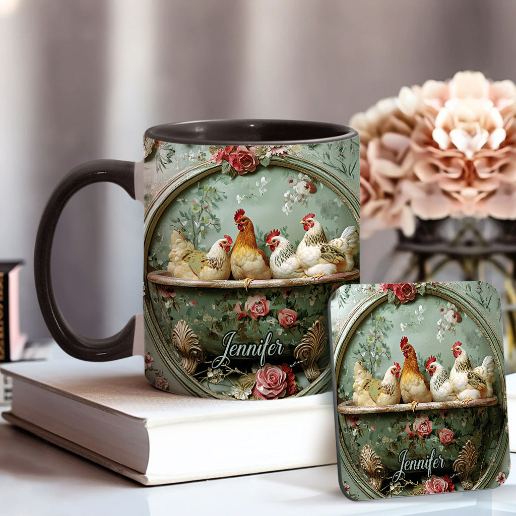 Vintage Floral Chicken - Personalized Chicken Accent Mug